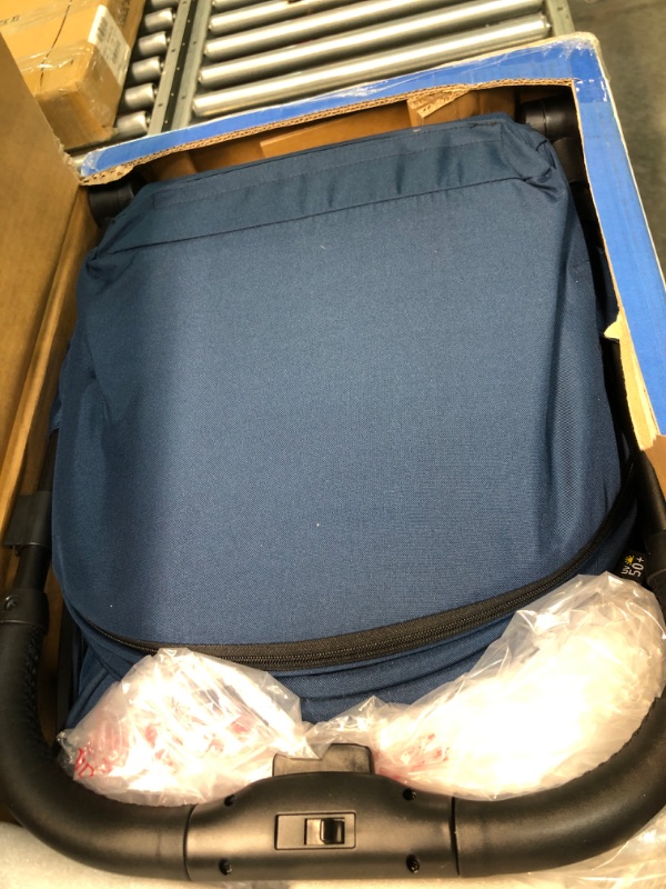 Photo 1 of Mompush Lithe, Lightweight Stroller, Compact One-Hand Fold Luggage-Style Travel Stroller for Airplane Friendly, Reclining Seat and XL Canopy, with Rain Cover & Travel Carry Bag & Cup Holder Navy Blue