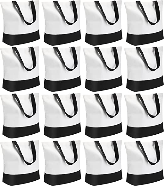 Photo 1 of 16 Pack Canvas Tote Bags Set Large Cotton Tote with Handle Women Kitchen Grocery Tote for Beach Shopping Holiday DIY Crafts
