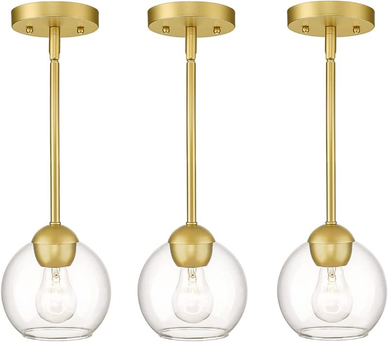 Photo 1 of 
Emak Modern Industrial Pendant Light Fixtures, 1-Light Gold Hanging Light Fixtures with Clear Glass Shade, Globe Pendant Lighting for Kitchen Island, Dining...