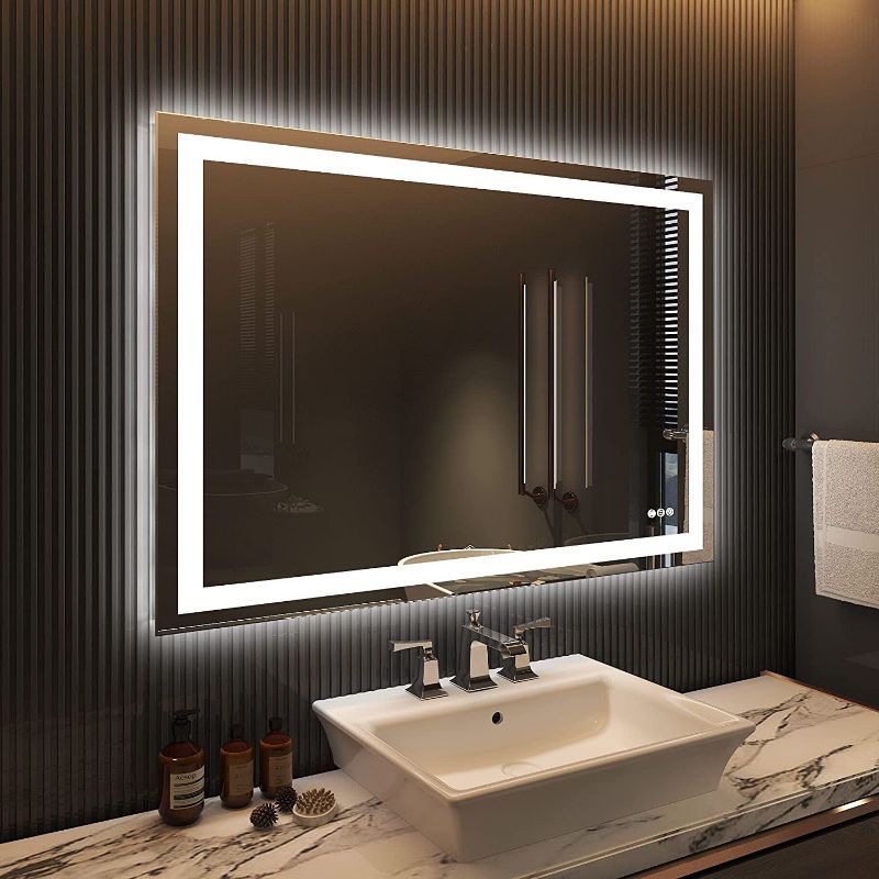 Photo 1 of 56" W x 36" H Rectangular Frameless Wall Mounted Mirror with LED Lighting
