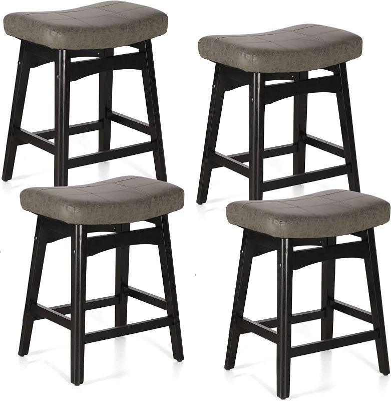 Photo 1 of *******PICTURE IS FOR DISPLAY ONLY***** 0nly TWO chairs included
TWO (2) Bar Stools MAISON ARTS Grey Counter Height Bar Stools Set of TWO (2) for Kitchen Counter Solid Wood Legs with Faux Leather Saddle Seat Farmhouse Barstools for 34"-38" Counter Island 