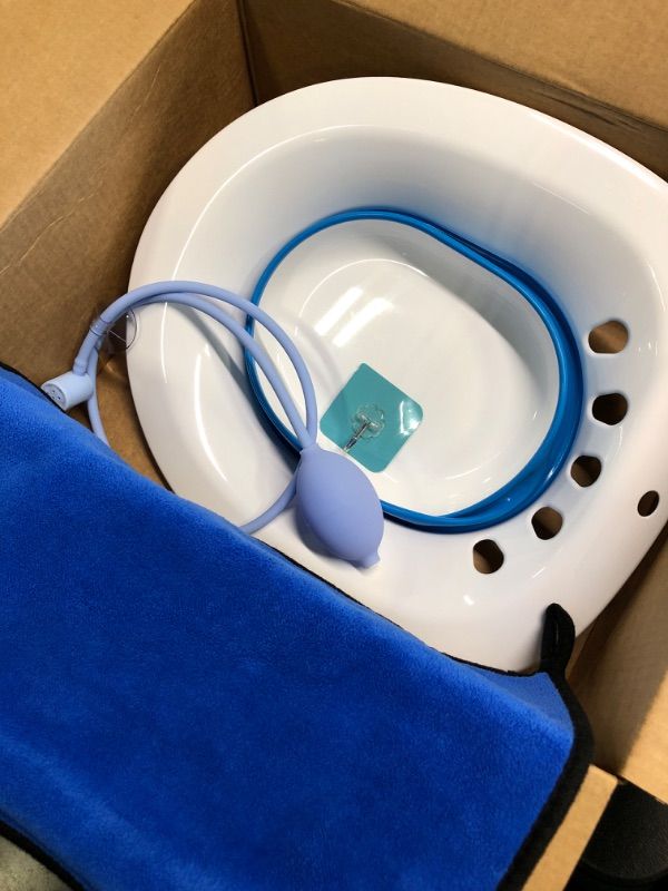 Photo 2 of Fivona Sitz Bath for Toilet Seat with Massage Hand Flusher and Storage Bag; Postpartum Care and Hemorrhoid Treatment; BPA Free V Steam Kit; Perfect for Perineal Soak and Portable Bidet White-Blue + Flusher