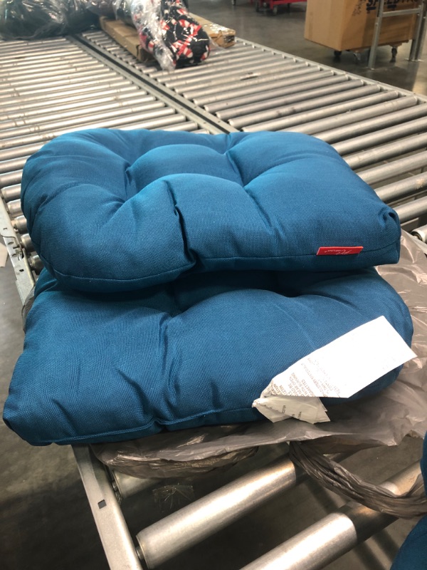 Photo 2 of PCINFUNS OUTDOOR SEATS CUSHIONS 19''X19''X5'' THICK FILL TUFTED CUSHIONS WITH ROUND CORNER PATIO CHAIR PADS WATER RESISTANT CHAIR XUSHIONS BLUE SET OF 2