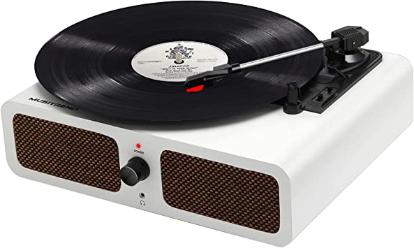 Photo 1 of Record Player Bluetooth Three-Speed Turntable with Built-in Stereo Speakers Vintage Phonograph Vinyl LP Player PC Recording Headphone Jack Aux in Line Out White for Gift or Home Decoration,White
