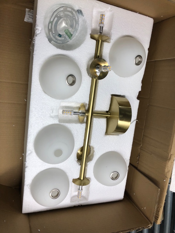 Photo 2 of Arrebol Home Bathroom Light,Mid Century Luxurious Vanity Light,Semi Flush Globe Ceiling Light,Brushed Gold Bathroom Light,Milk White 5 Globe Bathroom Light Fixture