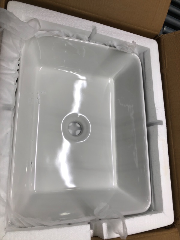 Photo 2 of White Vessel Sink Rectangle - Lordear 19"x15" Bathroom Sink Rectangular Modern Above Counter Bathroom Sink White Porcelain Ceramic Vessel Vanity Sink Art Basin 19"x15" A - White