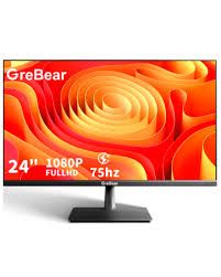 Photo 1 of GreBear 24-inch Computer Monitor IPS Panel PC Monitors FHD 1080p 75Hz LED Display Home Office Desktop Screen, HDMI, VGA, Flicker-Free, Build-in Speakers, Blue Light Filter, 100x100 mm VESA Mountable