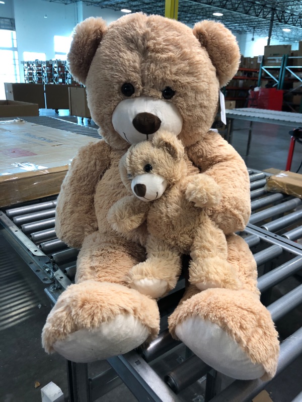 Photo 1 of MorisMos Giant Teddy Bear Mommy and Baby Bear Soft Plush Bear Stuffed Animal for Teddy Bear Baby Shower, Tan, 39 Inches
