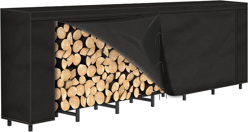 Photo 1 of 8ft Firewood Rack Outdoor with Cover Combo Set Waterproof for Wood Storage, Adjustable Fire Log Stacker Stand, Heavy Duty Firewood Log Rack Holder for Fireplace Metal Lumber Storage Carrier Organizer