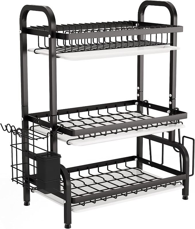 Photo 1 of 1Easylife Dish Drying Rack, 3 Tier Dish Rack with Tray Utensil Holder, Large Capacity Dish Drainer with Cutting Board Holder Drain Board Tray for Kitchen Counter Organizer Storage (Black)
