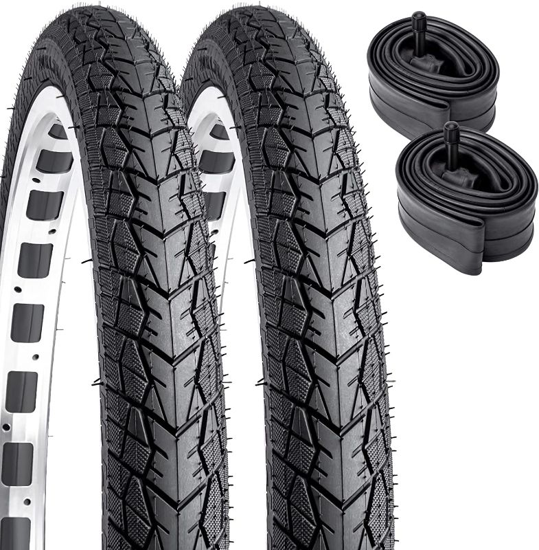 Photo 1 of 2 Pack 20" Bike Tire 20 X 1.75 and 2 Pack 20" Bike Tubes 20 X 1.5/1.75 AV 33mm Valve Compatible with 20 x 1.75 Bike Tire and Tubes-Black
