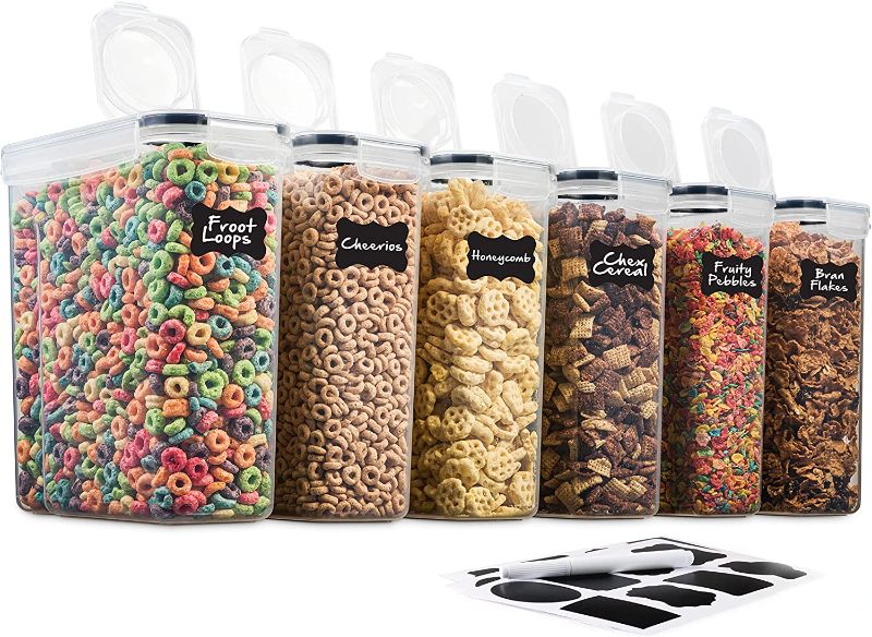 Photo 1 of 6 Pack Airtight Cereal & Dry Food Storage Container - BPA Free Plastic Kitchen and Pantry Organization Canisters for, Flour, Sugar, Rice, Nuts, Snacks,...
