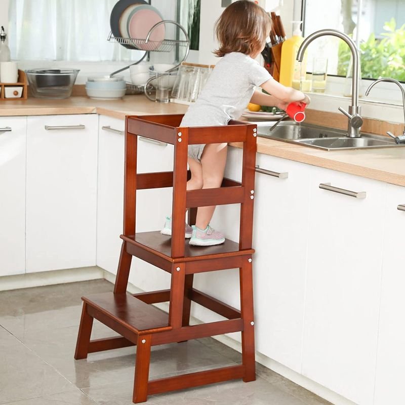 Photo 1 of  Kitchen Step Stool for Toddlers, Montessori Kids Learning Stool,Baby Standing Tower for Counter,Children Standing Helper (Walnut)
