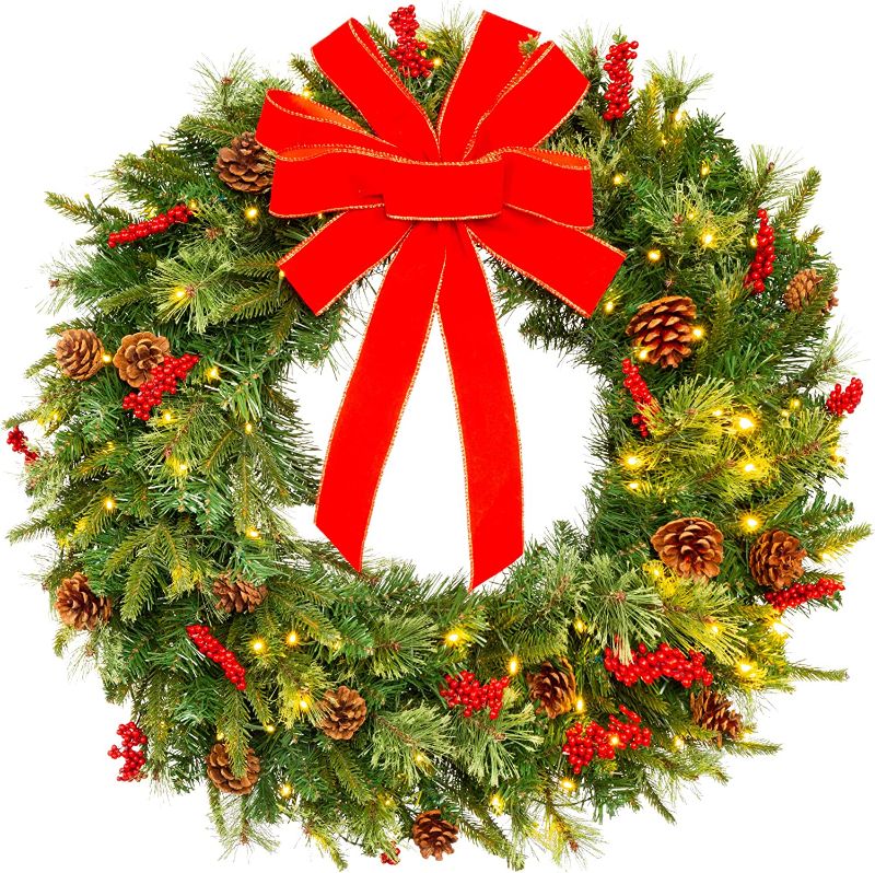 Photo 1 of 17in Pre-Lit Battery Powered Christmas Wreath Artificial Pre-Decorated Holiday 