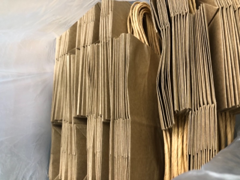 Photo 2 of [100 Pack]Paper Bags with Handles Bulk, 8 * 5.25 * 3.75 Inch Small Brown Kraft Paper Bags, Paper Shopping Bags, Christmas Kraft Gift Bags, Birthday Gift Bags for Restaurant, Takeout, Business.