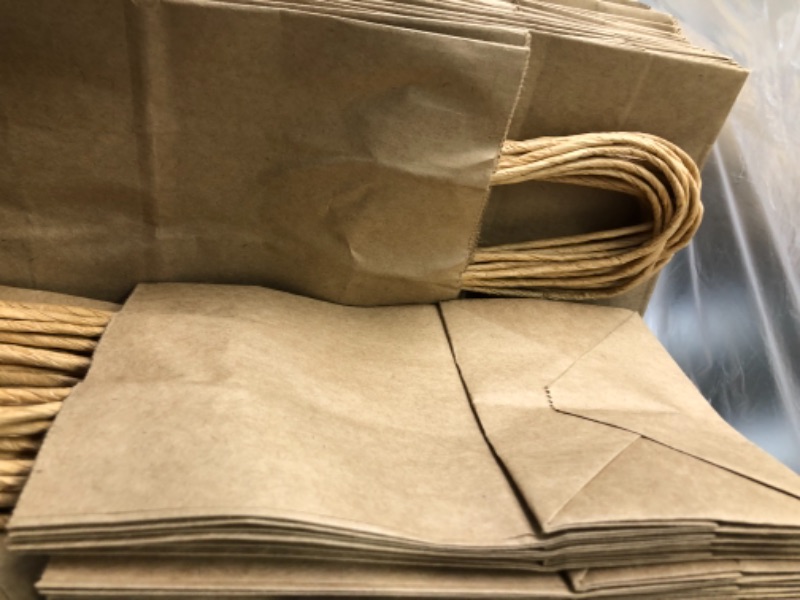 Photo 3 of [100 Pack]Paper Bags with Handles Bulk, 8 * 5.25 * 3.75 Inch Small Brown Kraft Paper Bags, Paper Shopping Bags, Christmas Kraft Gift Bags, Birthday Gift Bags for Restaurant, Takeout, Business.