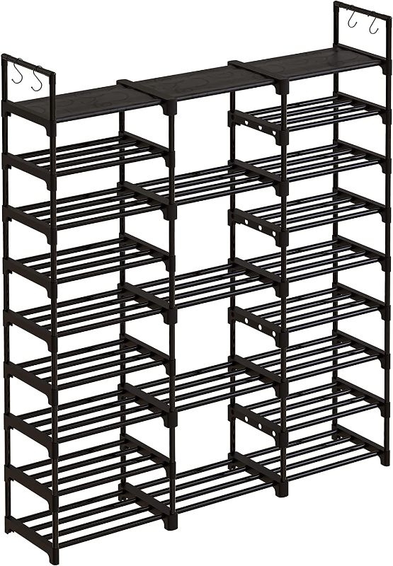 Photo 1 of WOWLIVE 9 Tiers Large Shoe Rack Shoe Storage Shoe Organizer 50-55 Pairs Shoe Tower Unit Shelf Durable Metal Pipes with Plastic Connectors Stackable Shoe Cabinet Black(SSS3B9)
