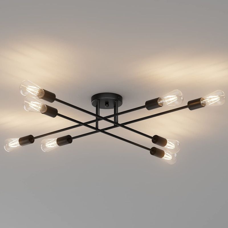 Photo 1 of 8 Lights Modern Close to Ceiling Light Black Semi Flush Mount Ceiling Light Fixture Sputnik Chandelier Farmhouse Lighting for Kitchen Living Room Dining Room Bedroom Home Office(Bulb Excluded)