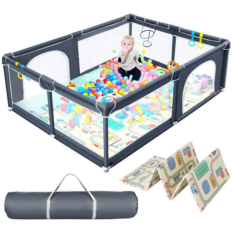 Photo 1 of Baby Playpen with Mat, 79x59" LEHOM Large Playpen for Babies and Toddlers, Safety Infant Activity Center Baby Play Pen Fence Sturdy Baby Playard Kids Play Yard Area with Zipper Gate (Grey)
Visit the LEHOM Store