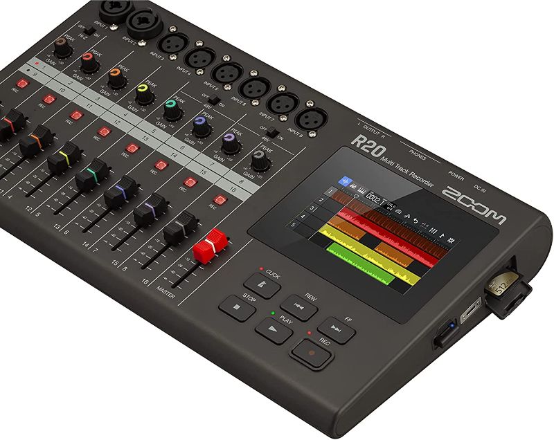 Photo 1 of Zoom R20 Multi Track Tabletop Recorder, with Touchscreen, Onboard Editing, 16 Tracks, 6 XLR Inputs, 2 Combo Inputs, Effects, Synth, Drum Loops, and USB Audio Interface.
