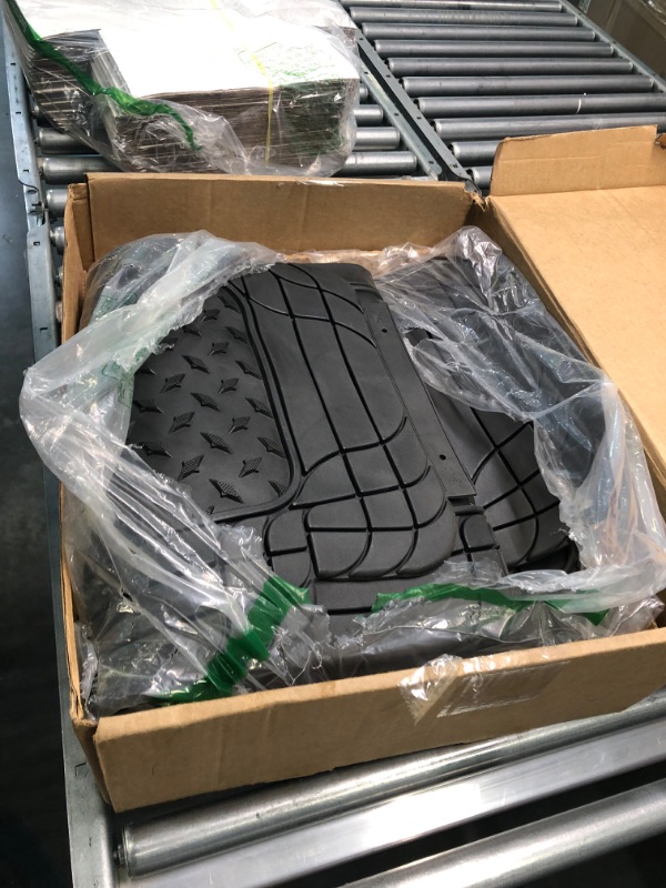 Photo 1 of Automotive Floor Mats Black Climaproof for All Weather Protection Universal Fit Trim to Fit for Most Cars, SUVs, and Trucks, 3 Row 4pc Full Set FH Group F11307BLACK-3ROW Black- 3 Row