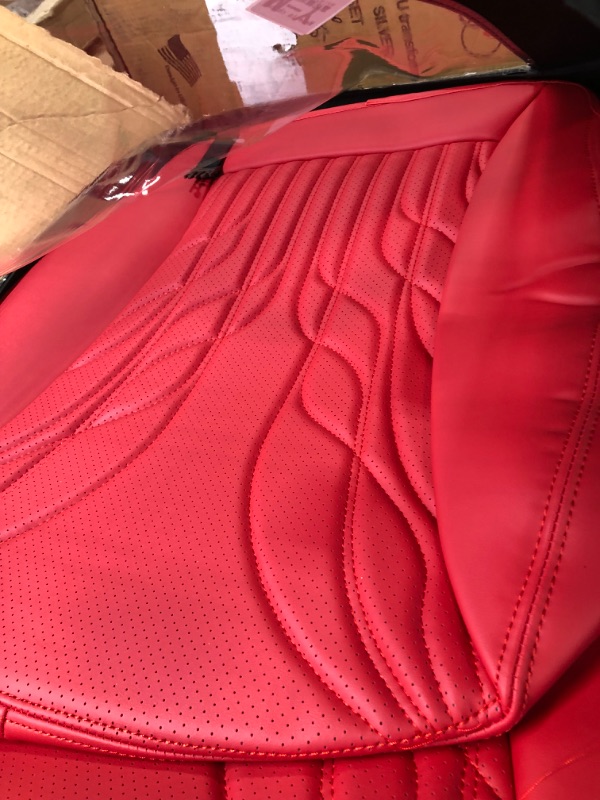 Photo 5 of Huidasource Tesla Model Y Seat Covers Red, Waterproof Leather Front & Rear Tesla Car Seat Cover, Full Set Seat Cushion Protector Custom Fit for Tesla Model Y 2020 2021 2022 (Full Set/Red) Red Model Y Full Set
