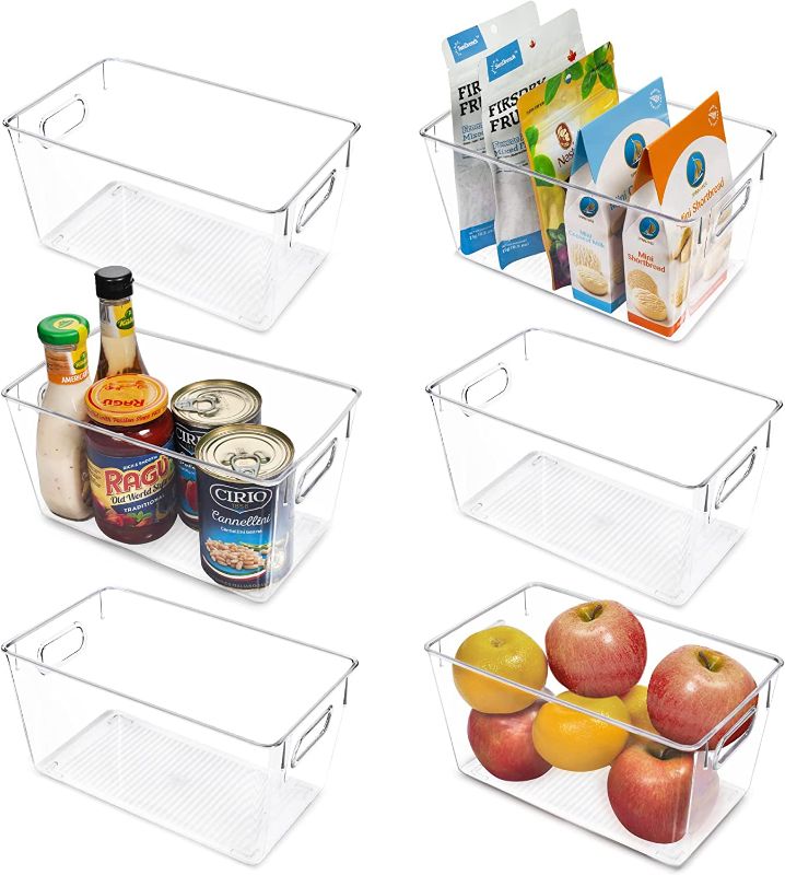 Photo 1 of Vtopmart Clear Plastic Pantry Organizer Bins, 6 PCS Food Storage Bins with Handle for Refrigerator, Fridge, Cabinet, Kitchen, Countertops, Cupboard, Freezer Organization and Storage, BPA Free, Medium