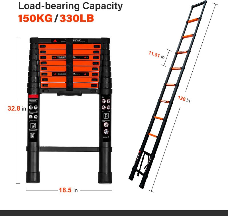Photo 1 of Aluminum Telescoping Ladder 10.5 FT, Extension Extendable Ladder with Safe Locking Mechanism, Multi-Purpose Telescopic Collapsible Ladders for Home,...
Color:Orange