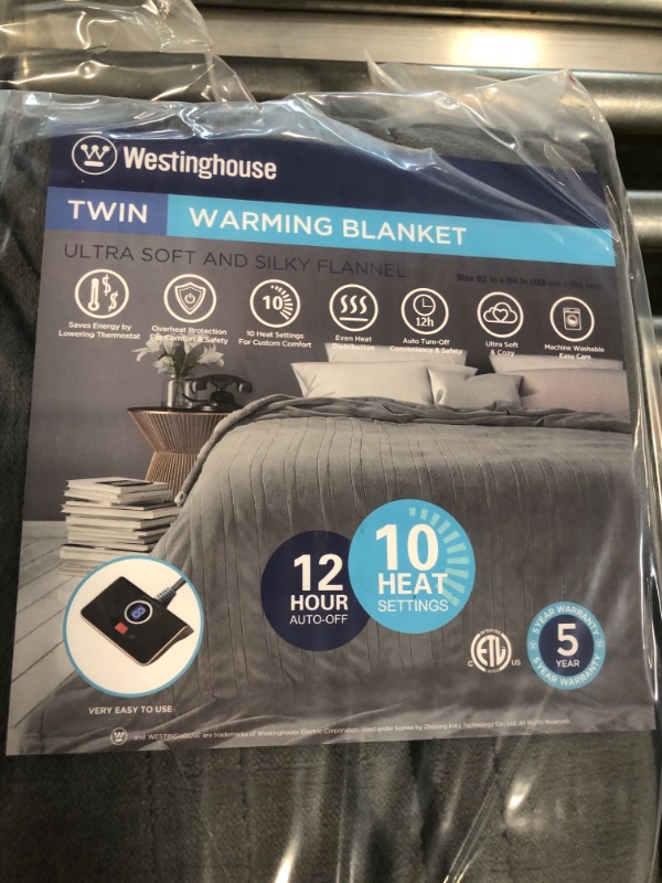 Photo 3 of Westinghouse Electric Blanket Twin Size, Super Cozy Soft Flannel 62" x 84" Heated Blanket with 10 Fast Heating Levels & 1-12 Auto-Off, Machine Washable, ETL&FCC Certification, Charcoal