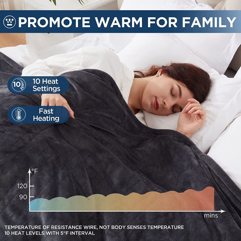 Photo 4 of Westinghouse Electric Blanket Twin Size, Super Cozy Soft Flannel 62" x 84" Heated Blanket with 10 Fast Heating Levels & 1-12 Auto-Off, Machine Washable, ETL&FCC Certification, Charcoal