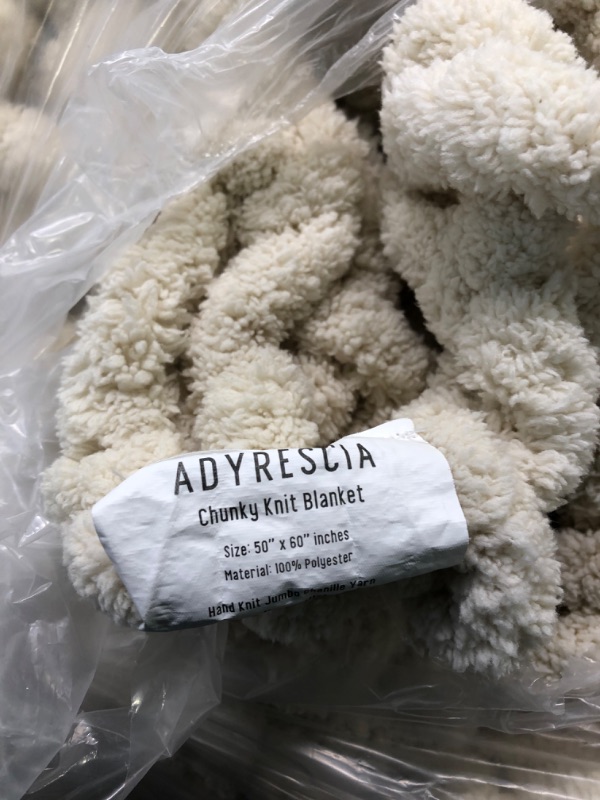 Photo 1 of Adyrescia Chunky Knit Blanket Throw | 100% Hand Knit with Jumbo Chenille Yarn (50"x60", Cream White)