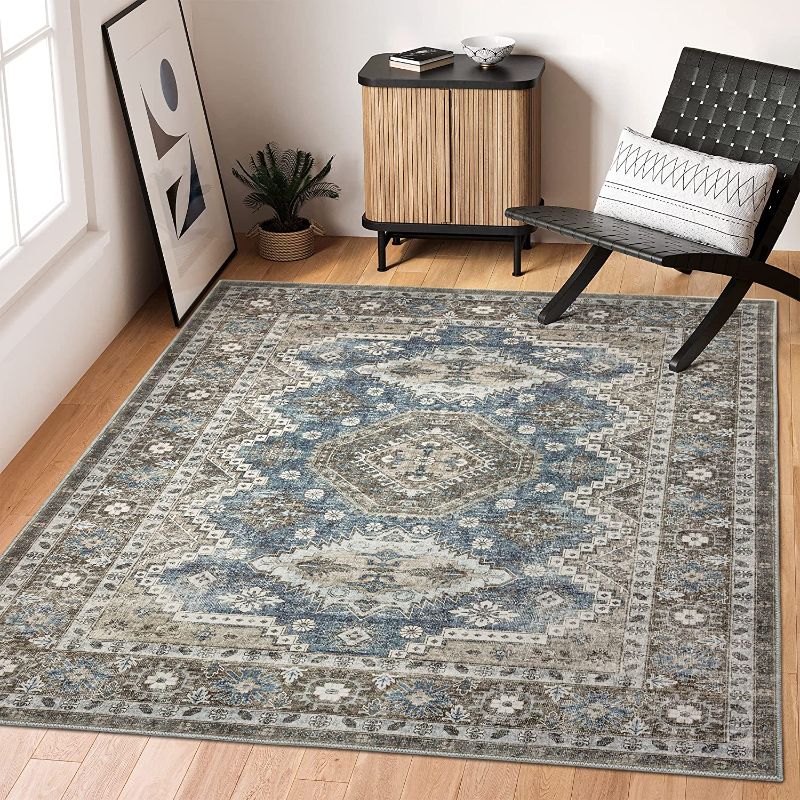 Photo 1 of  Stain Resistant Washable Rug, Anti Slip Backing Rugs for Living Room, Boho Vintage Tribal Area Rug 100x146"