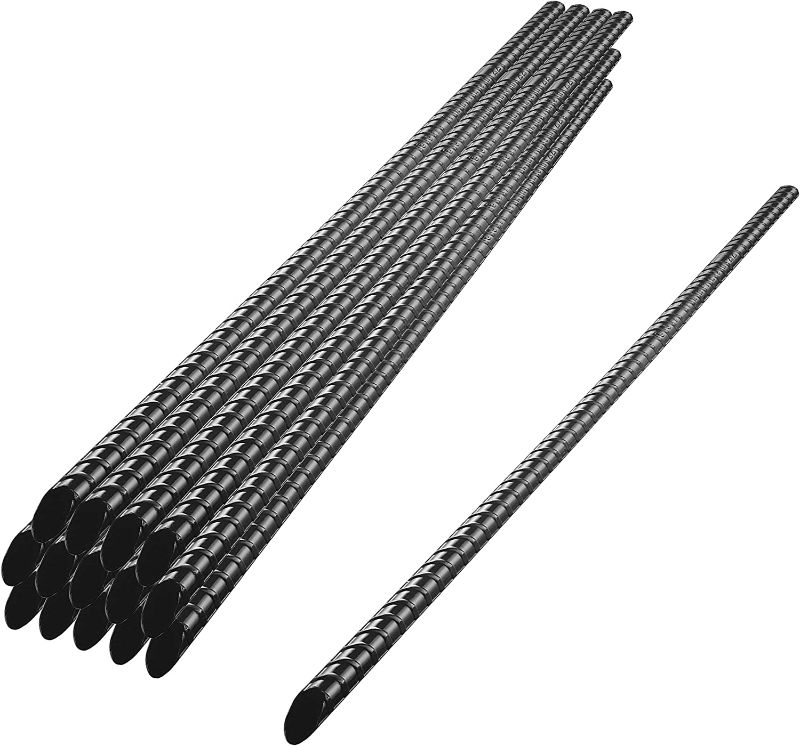 Photo 1 of AAGUT Ground Rebar Stakes 24inch (20pcs) Heavy Duty J Hook Ground Anchors Curved Steel Plant Support Garden Stakes with Chisel Point End Black Plastic Spraying for Durable Using 24Inch-20Pcs