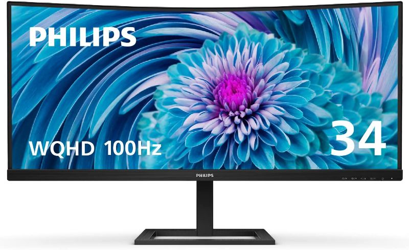 Photo 1 of PHILIPS 346E2CUAE 34" Curved Frameless, UltraWide QHD 3440x1440,100Hz, 121% sRGB, 1ms MPRT, USB-C Charging, MultiView PIP/PBP, Height Adjustable, 4Yr Advance Replacement, Black