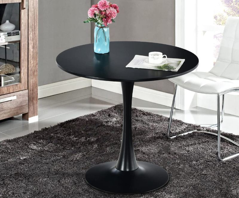 Photo 1 of 32" Black Tulip Table Mid-Century Dining Table for 2-4 People with Round MDF Table Top, Pedestal Dining Table, End Table Leisure Coffee Table
