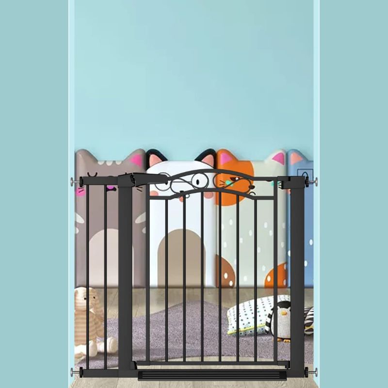 Photo 1 of 
Pressure Mounted Baby Gate Stair for Kids or Pets - Extra Wide Walk Through Dog Gates Black 32.2x 29.5 Inch