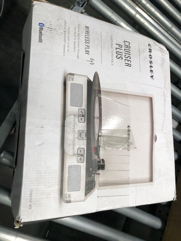 Photo 4 of Crosley CR8005F-WS Cruiser Plus Vintage 3-Speed Bluetooth in/Out Suitcase Vinyl Record Player Turntable, White Sand Bluetooth In/Out White Sand
-appears new open box-unable to test

