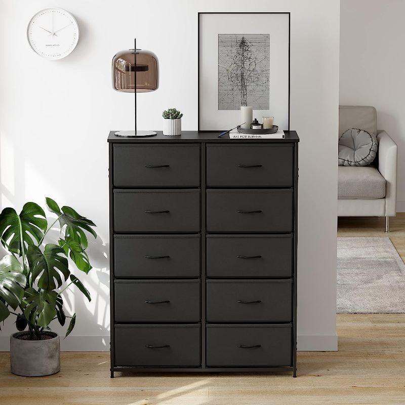 Photo 1 of 
CubiCubi Dresser for Bedroom, 10 Drawer Storage Organizer Tall Wide Dresser for Bedroom Hallway, Sturdy Steel Frame Wood Top, Dark Black