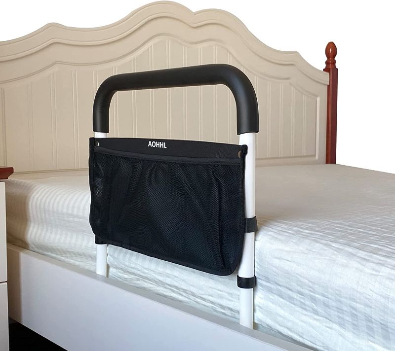 Photo 1 of Bed Rails for Elderly Adults Safety with Adjustable Heights Storage Pocket Assist Support Side Railings for Seniors Citizens Slides Under Mattressbed Cane Medical Bed Guard Bed Handles Bars(White)