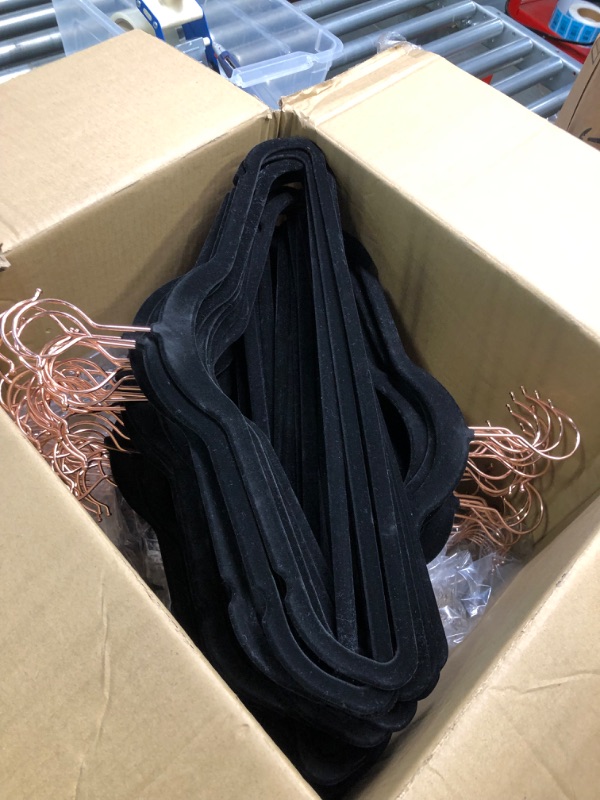 Photo 2 of Amazon Basics Slim, Velvet, Non-Slip Suit Clothes Hangers, Black/Rose Gold - Pack of 100 Black/Rose Gold 100-Pack Suit Hangers