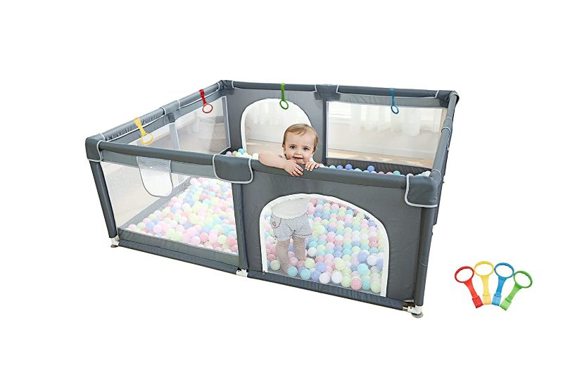 Photo 1 of Baby Playpen, Extra Large Playard for Toddlers, 29+ sq. ft Space, Kids' Safety Playard & Activity Center, Large Ball Pit for Indoor & Outdoor, Portable Anti-Fall Playpen for Infants (Grey)