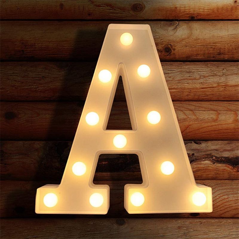 Photo 1 of  Letter Lights Light Up Letters Sign for Night Light, Alphabet Marquee Letters for Wall Decor, Light Up Letters Wedding/Birthday Party Battery Powered Christmas Decoration Letter Lights (A)