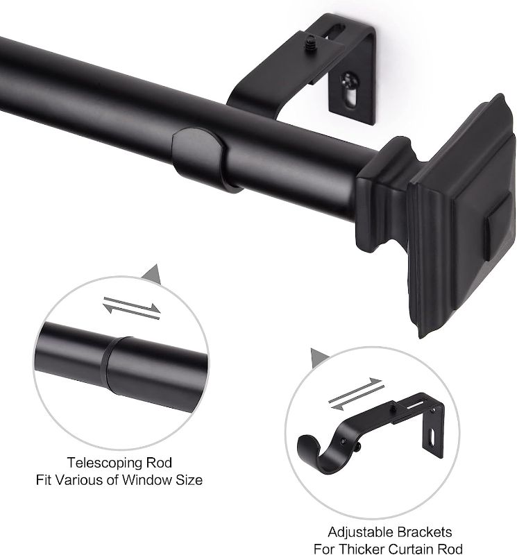 Photo 1 of Black Curtain Rod-EUPLAR Curtain Rods for Windows 28 to 48 inch, 1 Inch Curtain Rod with Decorative Square Finials, Adjustable Window Curtain Rod for Living Room, Kitchen
