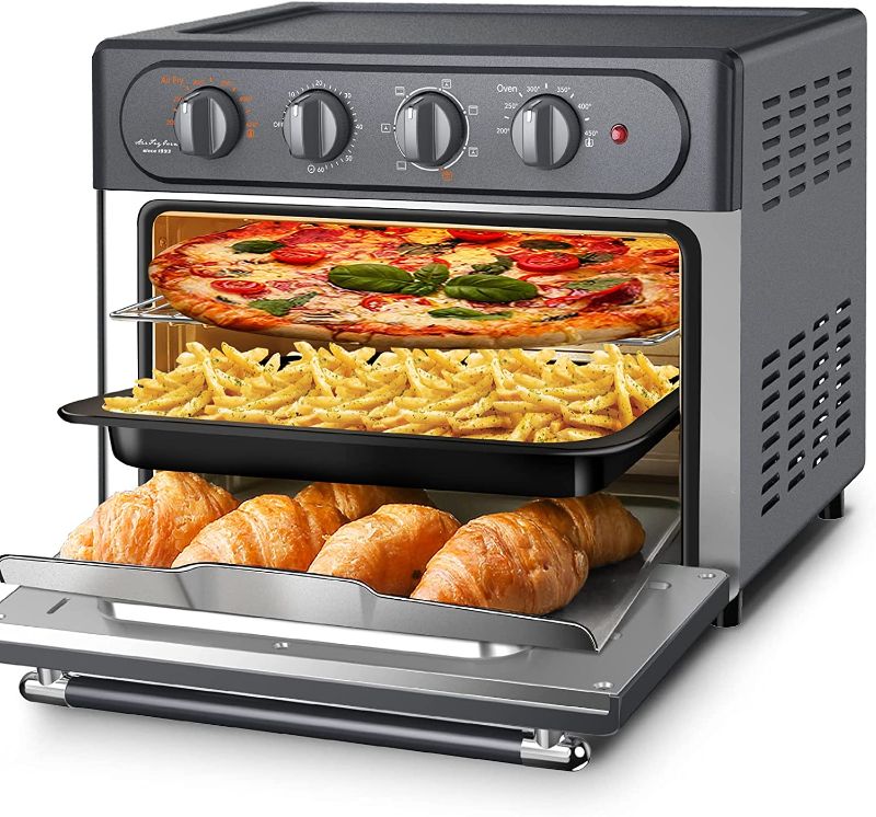 Photo 1 of WEESTA Toaster Oven Combo, 7-in-1 Convection Oven Countertop, 24.5 QT Large Air Fryer with Accessories & E-Recipes, Roast, Bake, Broil, Reheat, 1500W, Frosted Gray