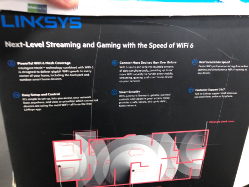 Photo 6 of Linksys MX12600 Velop Intelligent Mesh WiFi 6 System: AX4200, Tri-Band Wireless Network for Full-Speed Home Coverage, 8,100 sq ft (White, 3-Pack) WIFI 6 8100 Sq. ft - 120+ Devices