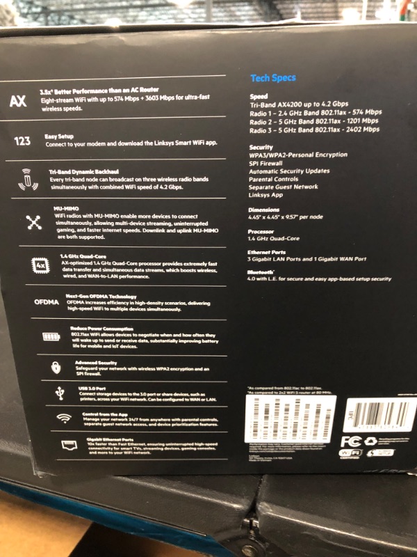 Photo 7 of Linksys MX12600 Velop Intelligent Mesh WiFi 6 System: AX4200, Tri-Band Wireless Network for Full-Speed Home Coverage, 8,100 sq ft (White, 3-Pack) WIFI 6 8100 Sq. ft - 120+ Devices