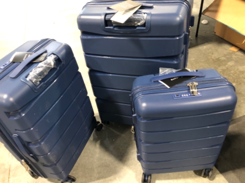 Photo 5 of Balelinko Hardside Luggage 3-Piece Set (20/24/28) Expandable Suitcase with 360°Double Spinner Wheels Polypropylene Hardshell Lightweight, Bonus Travel Umbrella Navy