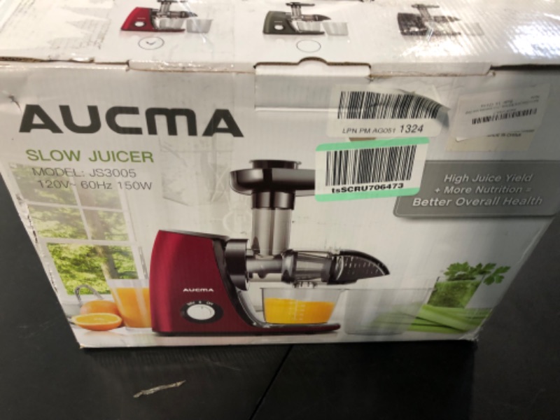 Photo 5 of Aucma Slow Juicer Machine, Cold Press Juicer with Quiet Motor and Reverse Function, Masticating Juicer Machine with Brush Recipes, Juicer Extractor for High Nutrient Fruit Vegetable Juice (Classic Red)