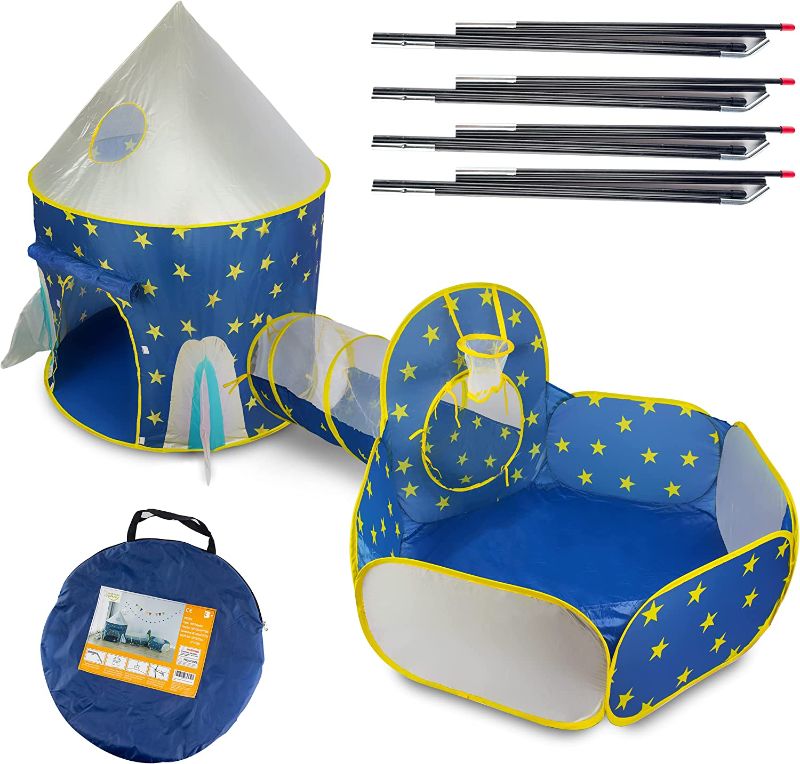 Photo 1 of Play Play Bunny 3 in 1 Pop Up Play Tent - Includes Ball Pit, 4 Folding Poles, 1 Insert Card, 1 Storage Bag and Manual, Indoor and Outdoor Play Tunnel, Portable Design, Quick Assembly Kids Pop Up Tent
