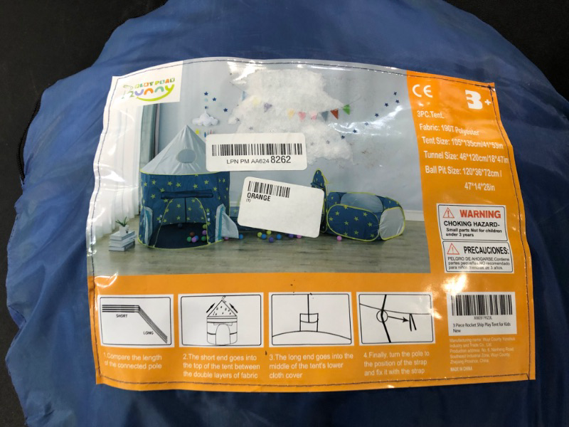 Photo 1 of Play Play Bunny 3 in 1 Pop Up Play Tent - Includes Ball Pit, 4 Folding Poles, 1 Insert Card, 1 Storage Bag and Manual, Indoor and Outdoor Play Tunnel, Portable Design, Quick Assembly Kids Pop Up Tent
